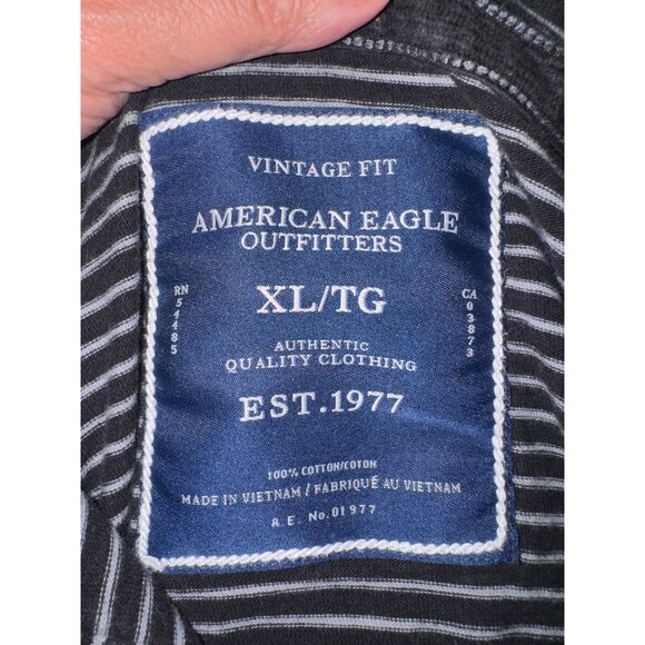American Eagle Outfitters Vintage Y2K Striped Long Sleeve Hooded Henley Y2K XL - Picture 4 of 8